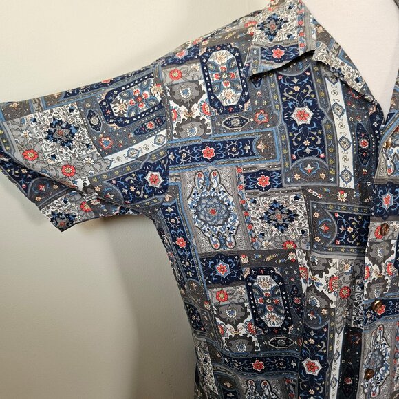 Vintage Handmade Cotton Hawaiian Mod Floral Ornate Mens Shirt L 60s Style - Picture 5 of 6